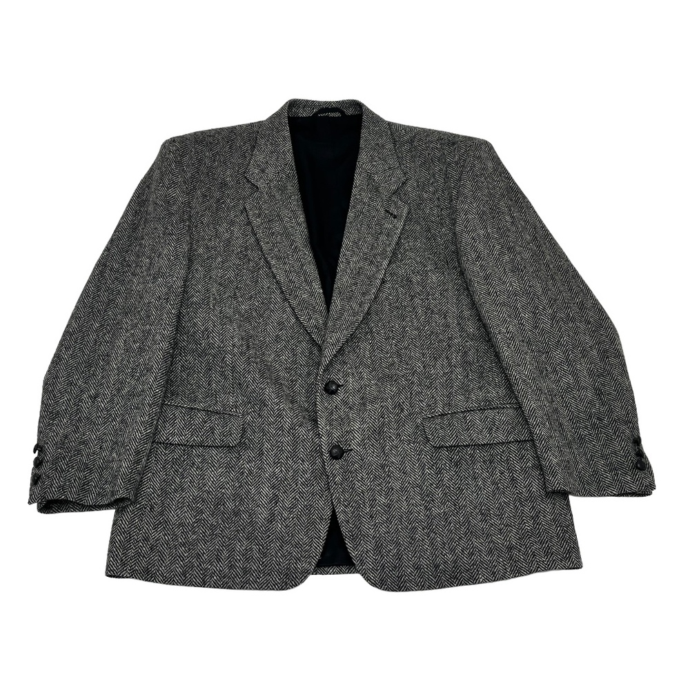 Protocol Mens 44R Single Breasted Blazer Gray Wool Tweed Herringbone‎ Two-Button